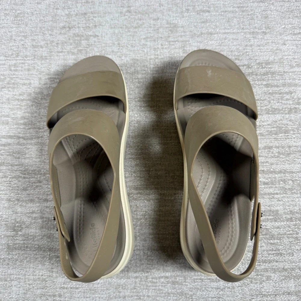 Crocs Womens 7 Brooklyn Low Wedge Beige Platform Slingback Sandals